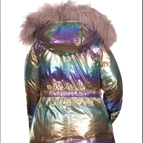 Appaman NEW Girls Winter Coat Rainbow Pink Fur Hooded Long Puffer  14 - Picture 3 of 3